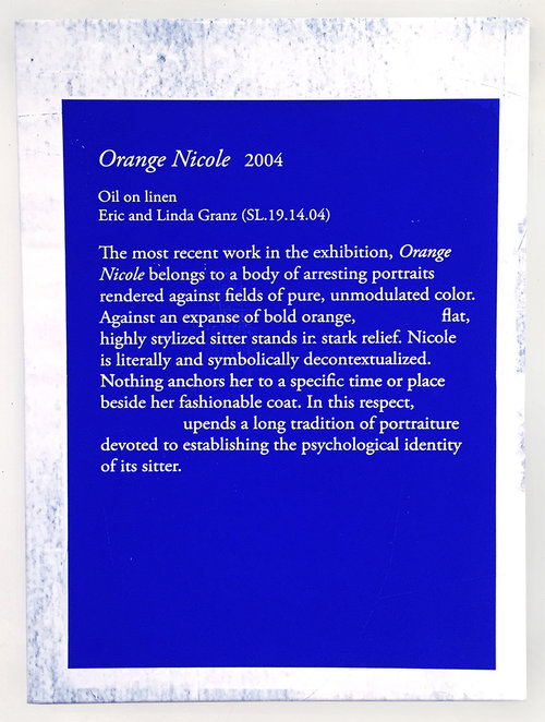 
                            <h4>Information Paintings SERIES 3:
                                 <br><br><em>Orange Nicole</em></h4>
                            2016  
                            <br /><br />
                            Acrylic and silkscreen ink on preprimed canvas
                            </br>
                            28 x 21 inches 
                            <br /><br />
