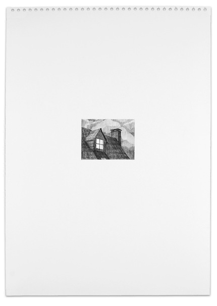 <h3>RICHARD PASQUARELLI</h3>
                        <h4><em>Secret Dormer</em></h4>
                        2014</br> 
                        Graphite on paper<br />
                        19 x 14 inches framed